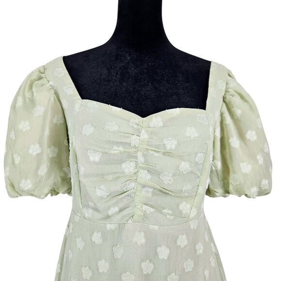 BTBFM Womens Small Summer Boho Floral Green Maxi Dress Ruffle Hem Flowy Casual - Picture 7 of 13